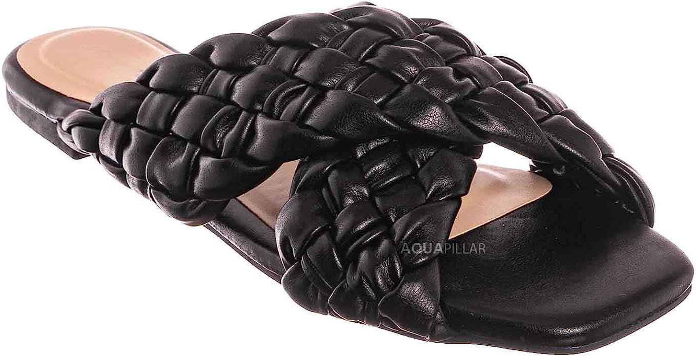 Thick Braided Woven Slides - Womens Open Squared Toe Slip On Mule Slipper | Amazon (US)