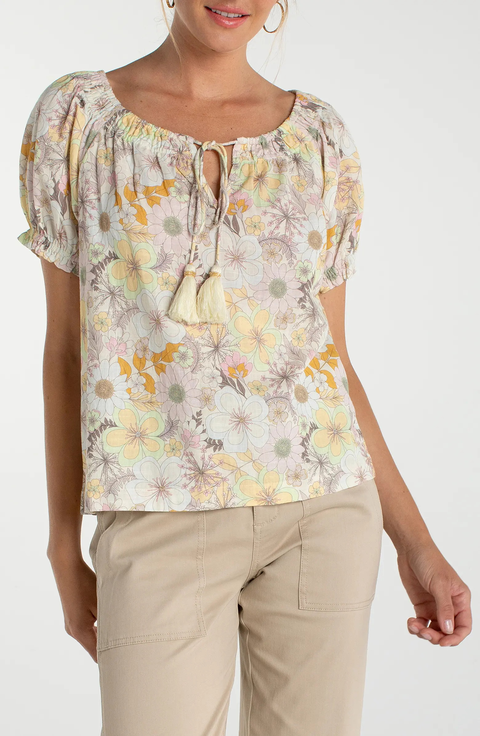 Floral Print Tie Neck Top | Nordstrom