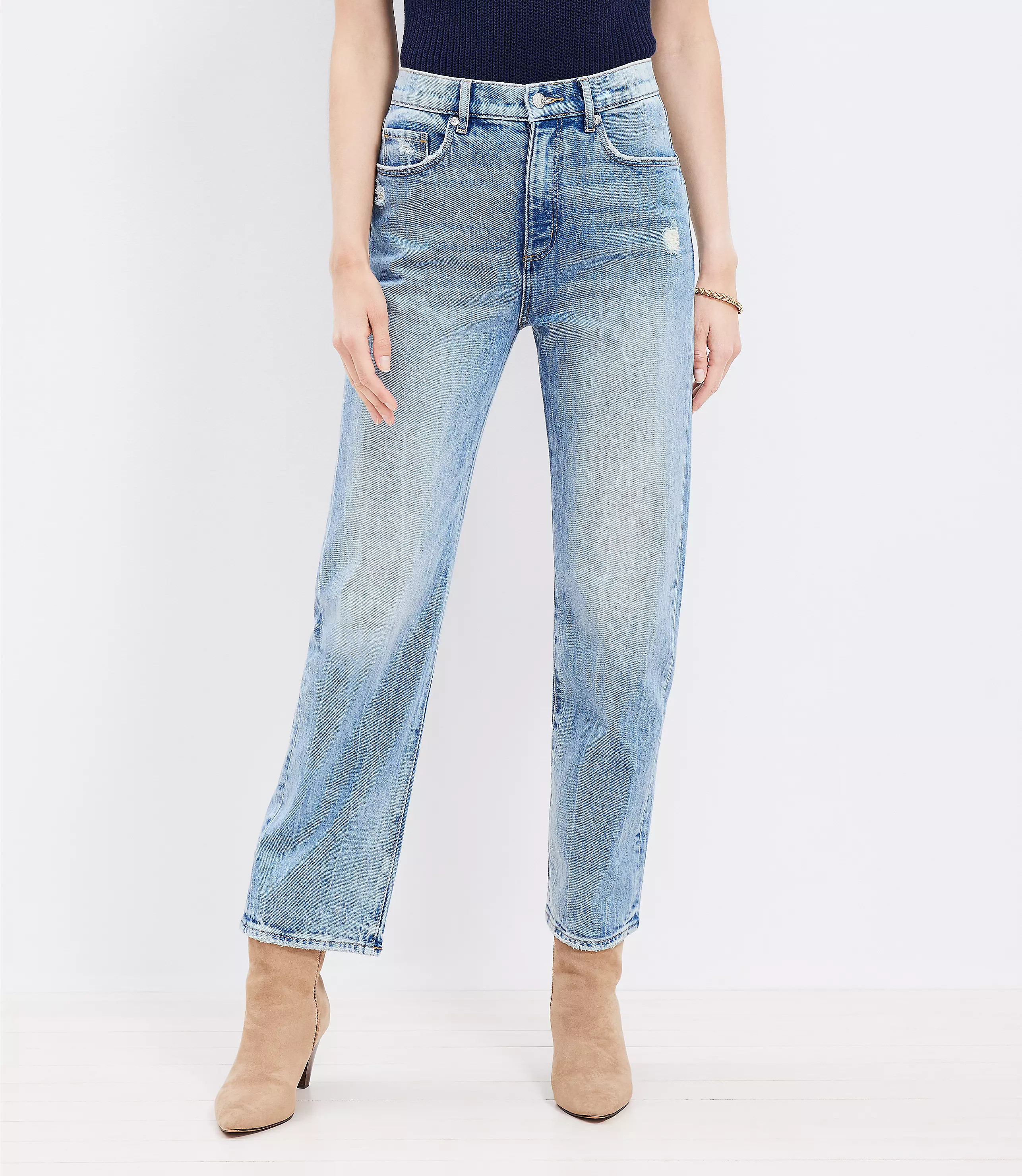 Petite High Rise Straight Jeans in Light Vintage Indigo Wash | LOFT