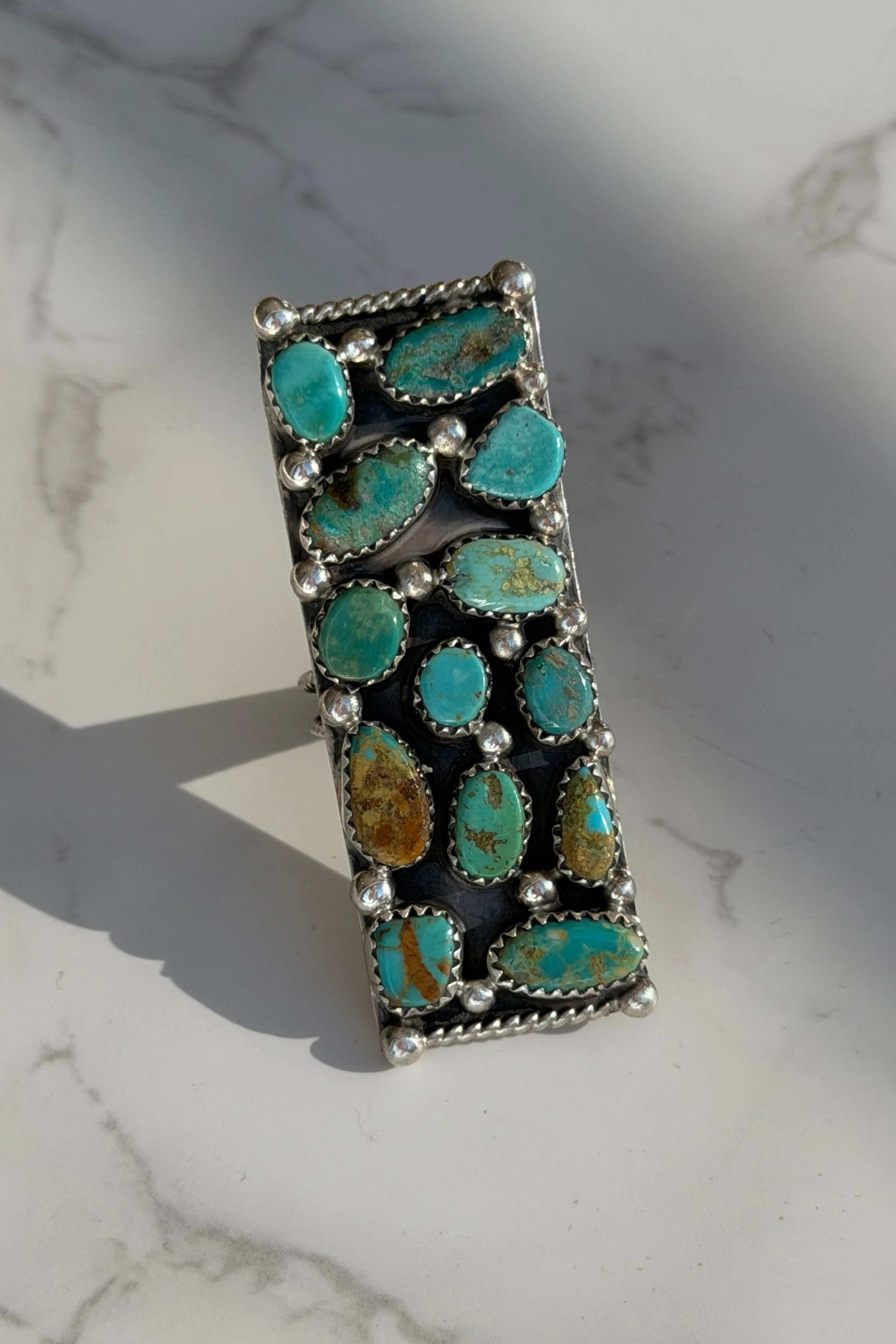 AS SEEN ON ELLA!! "Sierra" Adjustable Kingman Turquoise Rectangle Ring | Glitzy Bella