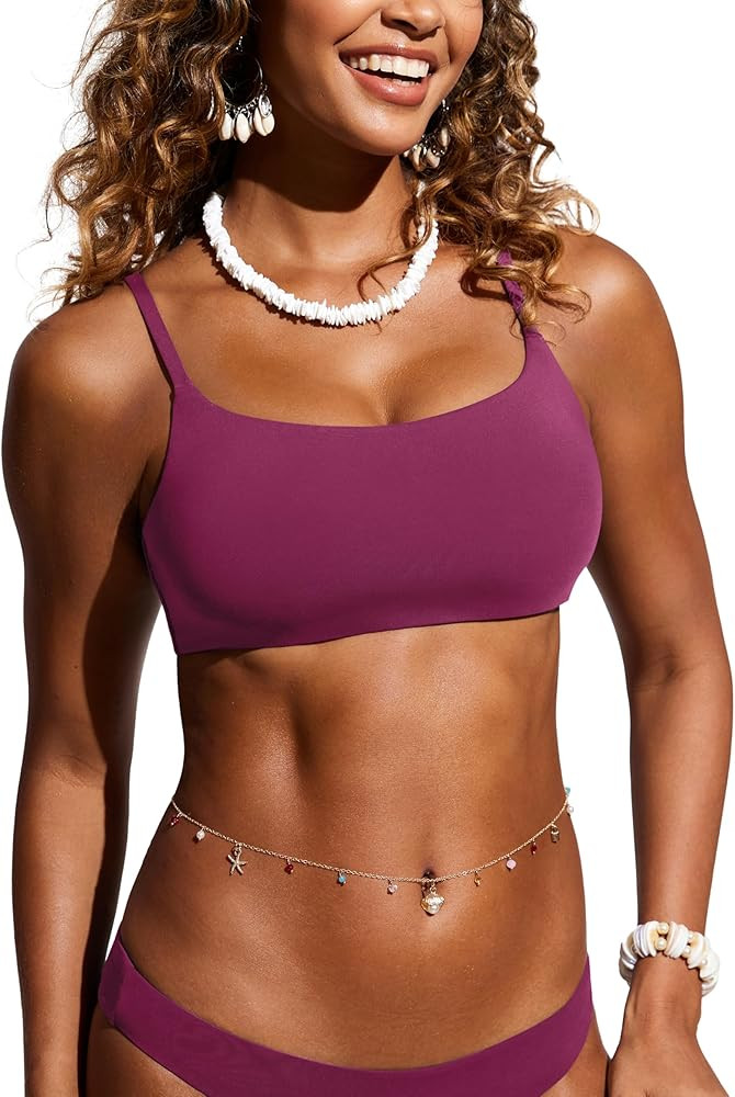 CRZ YOGA Womens Scoop Neck Bikini Tops D-DD Adjustable Spaghetti Straps Bathing Suit Padded Swims... | Amazon (US)