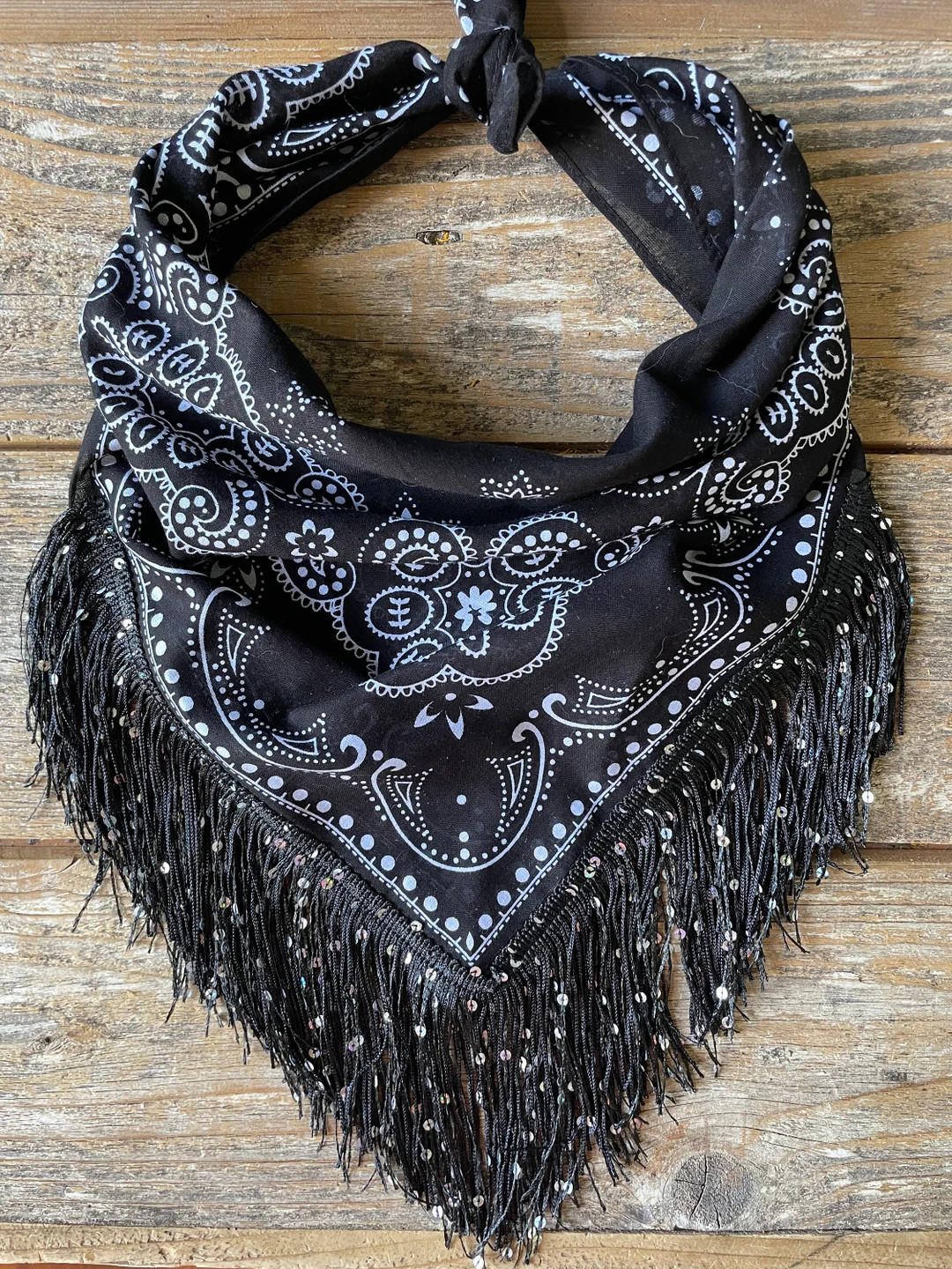 Black Bandana With Black Fringe - Etsy | Etsy (US)