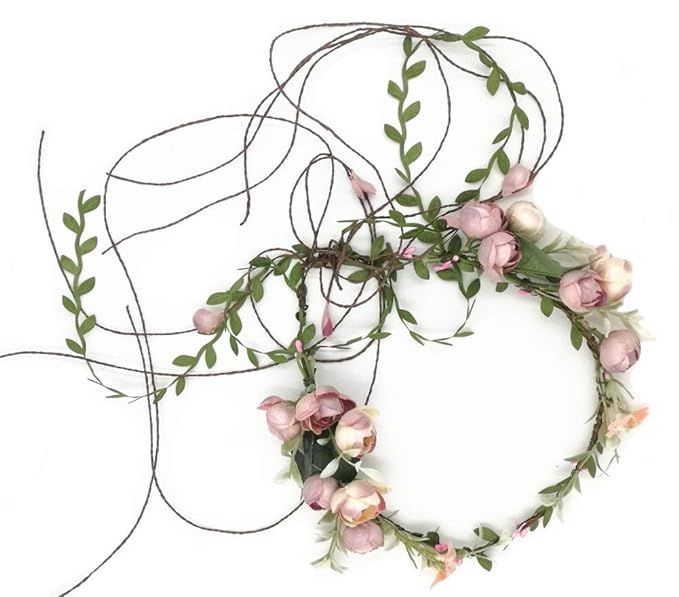 Floral Fall Adjustable Bridal Flower Garland Headband Flower Crown Hair Wreath Halo F-83 (A) | Amazon (US)