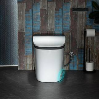 WOODBRIDGE Elongated ADA Smart Bidet Toilet 1.28 GPF in Grey with Auto Open and Close, Clean Foam... | The Home Depot