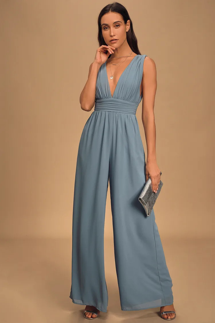 Divine Muse Slate Blue Wide-Leg Jumpsuit | Lulus (US)