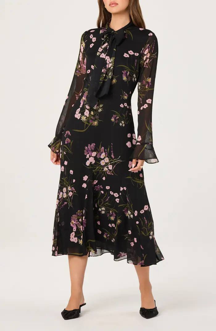 Floral Tie Neck Long Sleeve Dress | Nordstrom