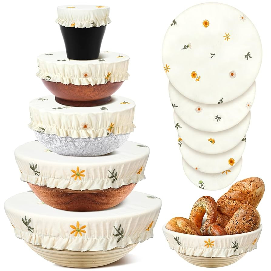 Patelai 10 Pcs Bowl Covers Reusable in 5 Size Stretch Cloth Fabric Elastic Food Storage Bowl Cove... | Amazon (US)