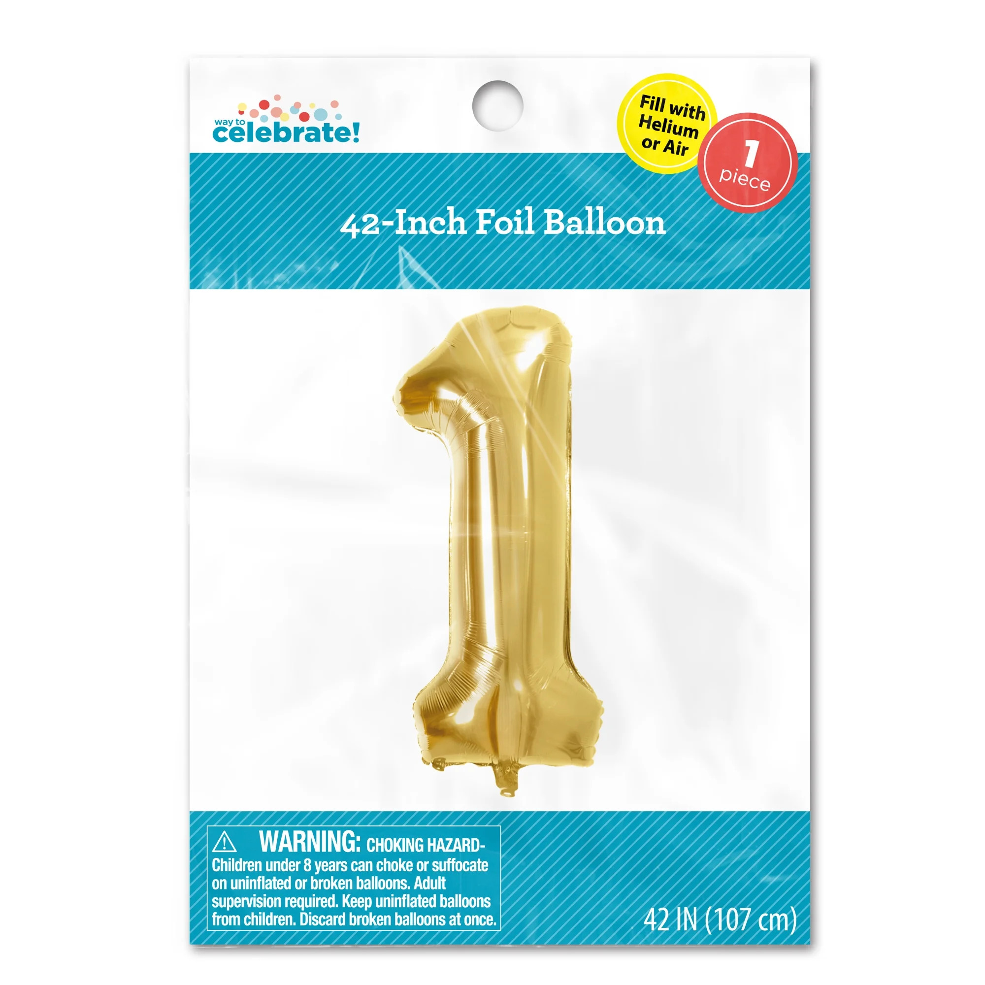 Way to Celebrate! 42" Gold Birthday Party Number Foil Balloon, Number 1 Balloon. | Walmart (US)