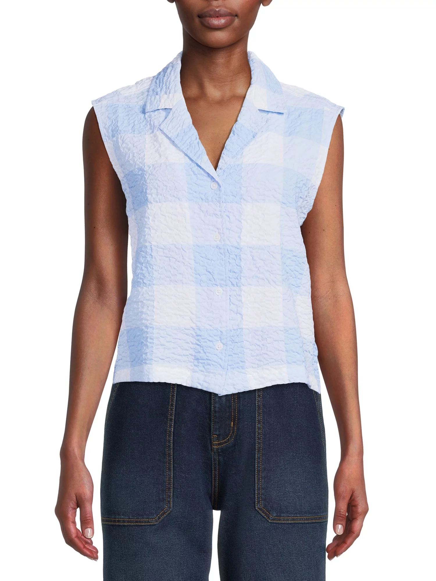 Time and Tru Women's Button Down Gingham Top | Walmart (US)