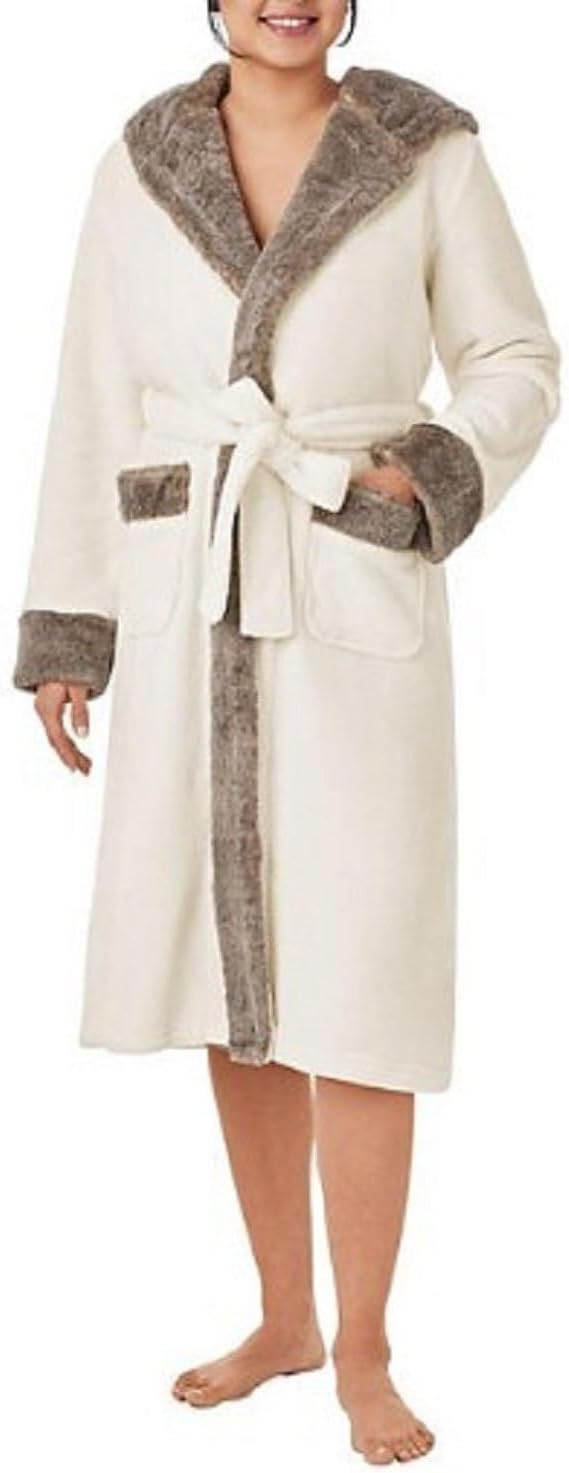 Member's Mark Women's Hooded Plush Robe with Faux Fur Accents (Ivory, S/M) | Amazon (US)
