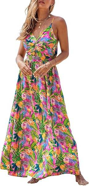 CUPSHE Women's Maxi Dress Floral Print Twisted V Neck Sleeveless Long Dress Summer Casual Dress | Amazon (US)