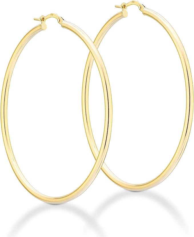 Miabella 18K Gold Over Sterling Silver 2mm High Polished Round Tube Hoop Earrings for Women Men G... | Amazon (US)