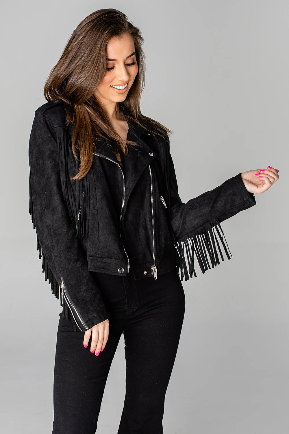 Francesca Fringe Suede Jacket - Night | BuddyLove