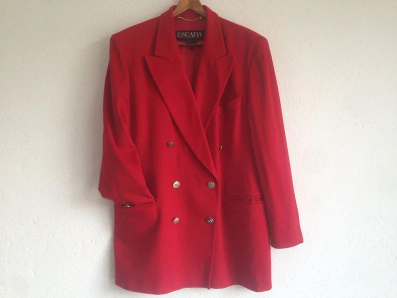 Escada Margaretha Ley Vintage Blazer 1980s Red Cashmere Jacket Oversize Crossed Silver Buttons Ma... | Etsy (CAD)