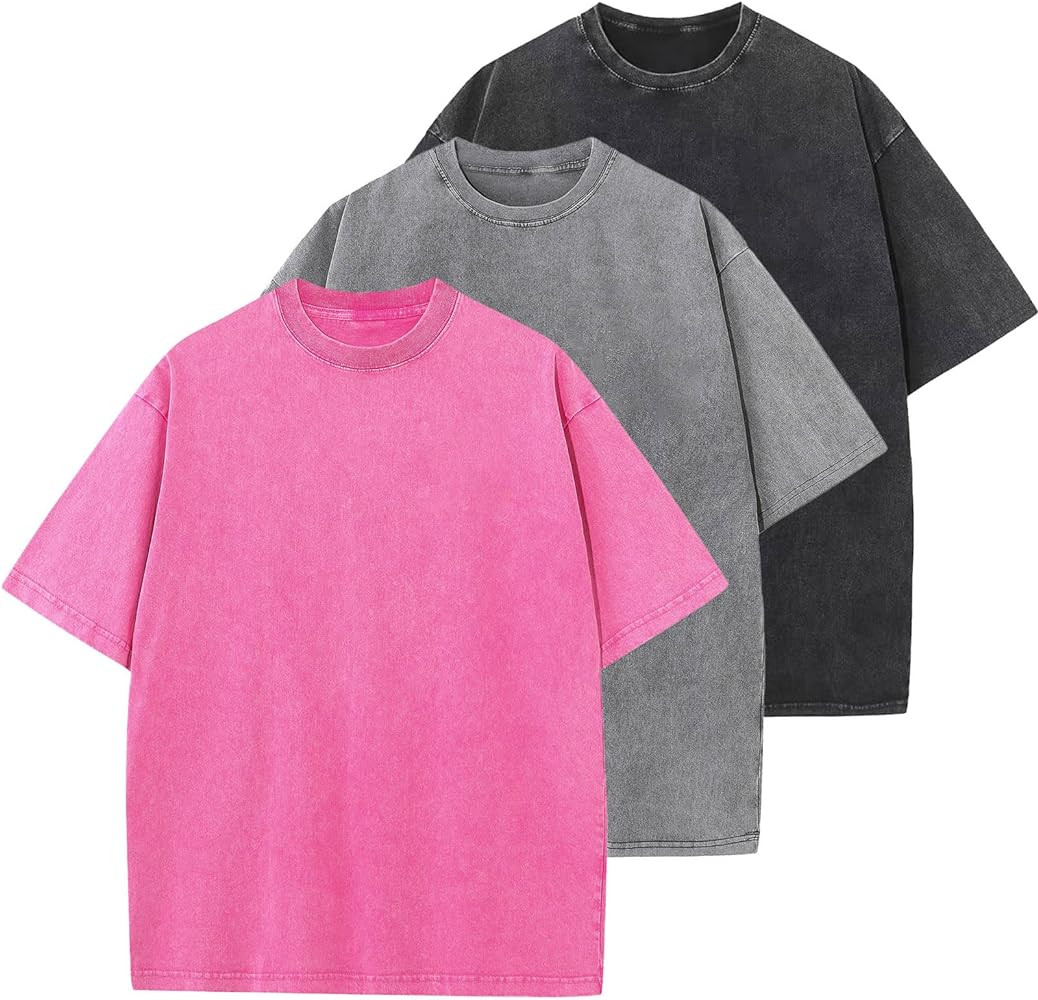 Men's Cotton T-Shirts Oversized Unisex Short Sleeves Casual Loose Wash Solid Basic Tee Tops | Amazon (US)