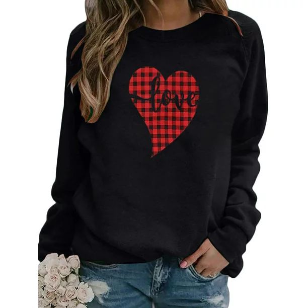 Loliuicca Women Valentine's Day Sweatshirts Casual Long Sleeve Heart T-shirt Tops | Walmart (US)