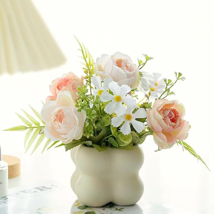 Hbluefat Fake Flowers with Vase, Silk Artificial Flowers in Vase, Small Faux Flower Arrangement f... | Amazon (CA)