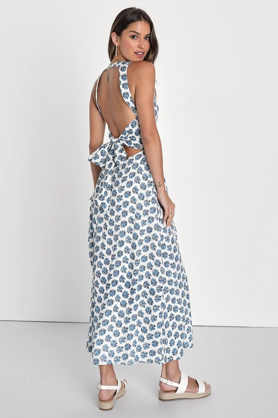 Flirty Fave Ivory Floral Print Tie-Back Midi Dress | Lulus (US)