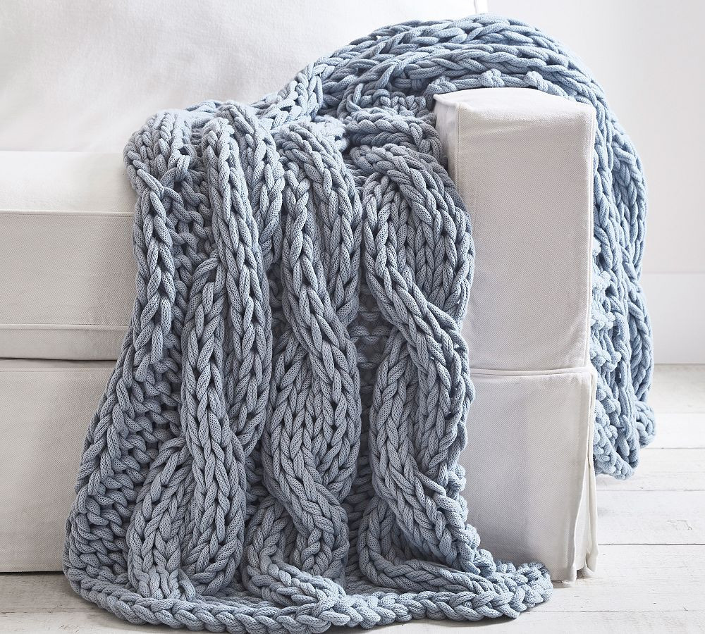 Colossal Handknit Throw, Chambray, 44"" x 56 | Pottery Barn (US)
