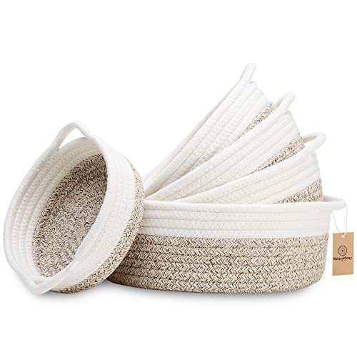 NaturalCozy 5-Piece Round Small Woven Baskets Set– Cotton Rope Baskets for Organizing! Montessori Toys, Fruits Remotes Key Tray Bowl for Entryway Desk, Shallow Catchall Home Décor, Cat Dog Bin Gift | Amazon (US)