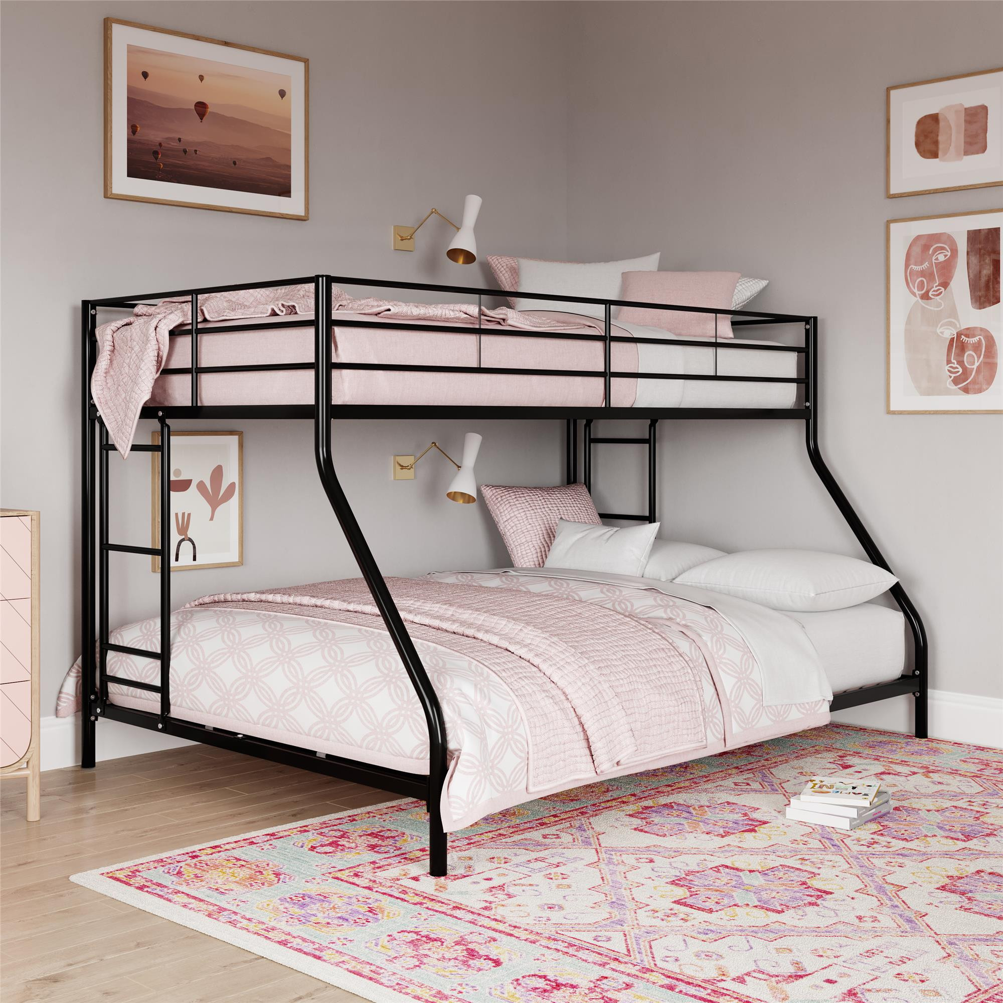 Mainstays Small Space Junior Twin over Full Low Profile Metal Bunk Bed, Black | Walmart (US)