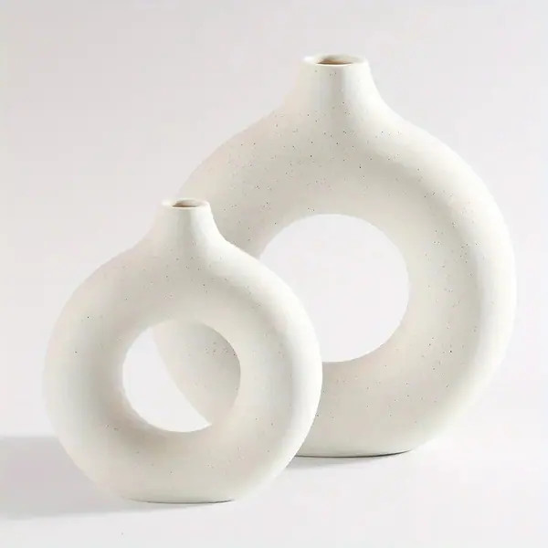 Curata Set of 2 White Ceramic Donut Vases - Modern Home Décor - Bed Bath & Beyond - 37792749 | Bed Bath & Beyond