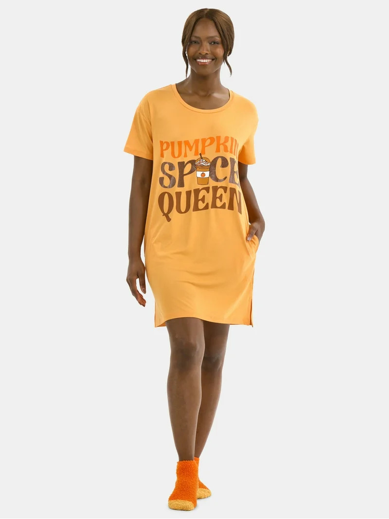 Halloween Women's Printed Sleepshirt Top and Socks Set from Way to Celebrate, 2-Piece, Sizes XS-3... | Walmart (US)