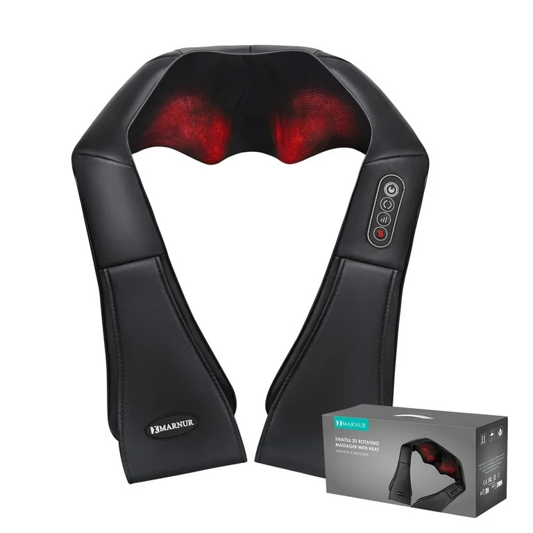 MARNUR Neck and Shoulder Massager, 3D Deep Tissue Kneading Shiatsu Massager with Heat, Black | Walmart (US)