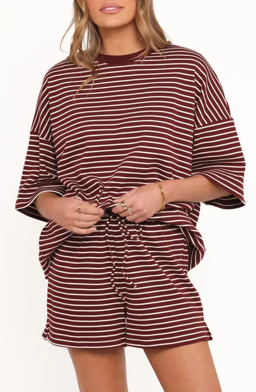 Petal & Pup Hellen Stripe Knit Cotton Top & Shorts Set in Brown Cream at Nordstrom, Size Small | Nordstrom