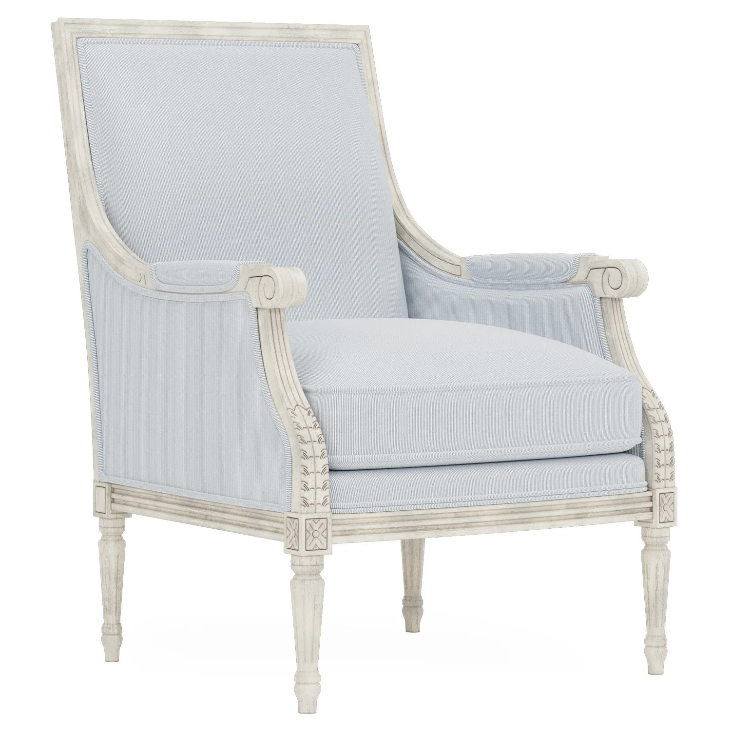 Juliette Sea Breeze Sunbrella Interiors Stripe Vintage White Bergere Chair | Kathy Kuo Home