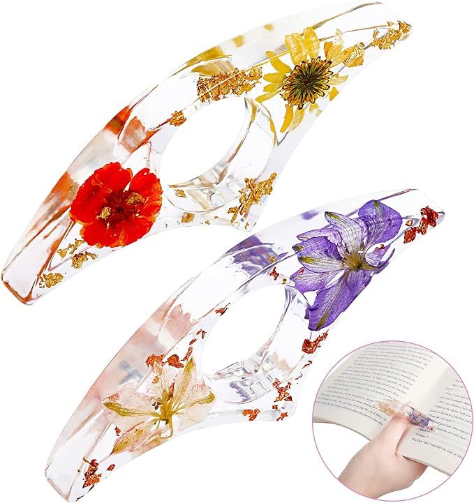 2 Pieces Dried Flower Resin Book Page Holder Transparent Thumb Ring Page Holder Handmade Personal... | Amazon (US)