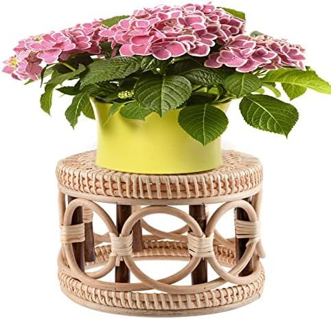 Small Rattan Stool Stand- Handmade Hollow Out Rattan Woven Plant Stands Stool for Indoor Plant Fl... | Amazon (US)