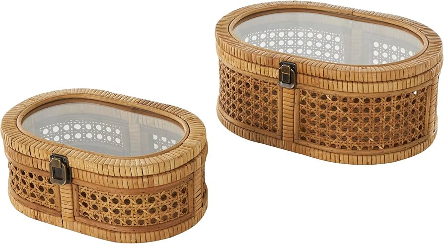 Deco 79 Rattan Handmade Decorative Box Wrapped Oval Storage Decorative Keepsake Boxes with Cane P... | Amazon (US)