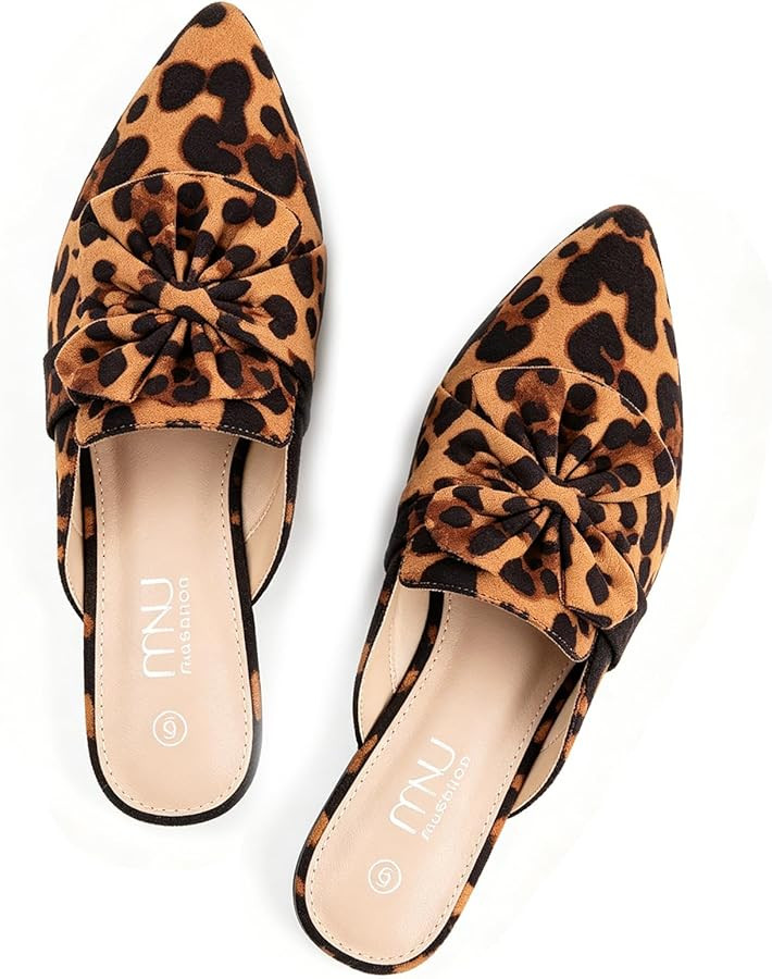 MUSSHOE Pointed Toe Women\u2019s Bow Mules: Slip On Backless Loafers - Dressy Casual Flat Shoes f... | Amazon (US)
