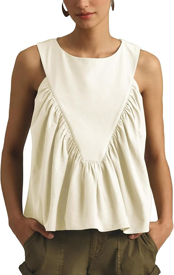 Tanming Womens Sleeveless Peplum Top Swing Tank Loose Fit Back Button Casual Blouse Ruffled Shirt... | Amazon (US)