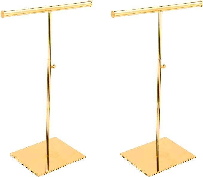 Elitnus Set of 2 Gold Jewelry Necklace Display Stand - Adjustable T Bar Hanging Jewelry and Purse... | Amazon (US)