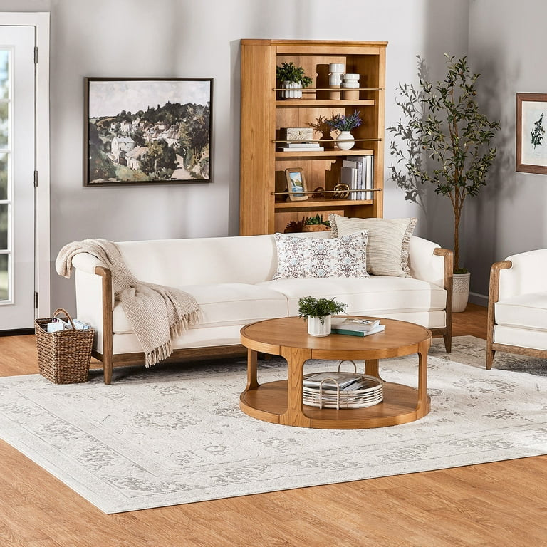 My Texas House Campbell Wood Accent Chair, Cream Fabric | Walmart (US)