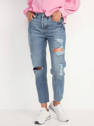 High-Waisted Slouchy Straight Cropped Ripped Light-Wash Jeans for Women | Old Navy (US)