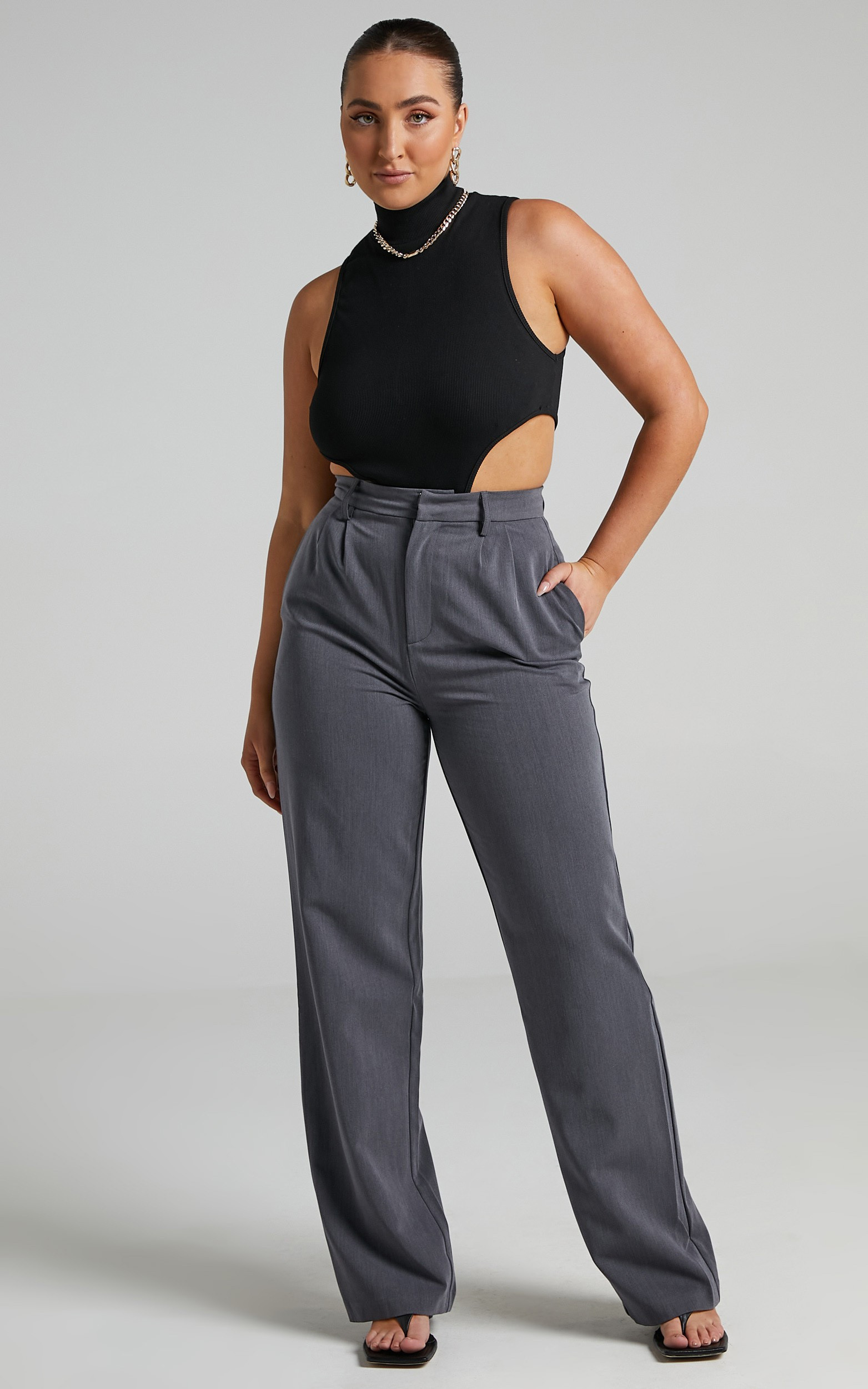 Lorcan High Waisted Tailored Pants in Charcoal | Showpo | Showpo - deactived
