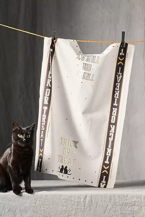 The Bistro Tile Trick-or-Treat Dish Towel | Anthropologie (US)