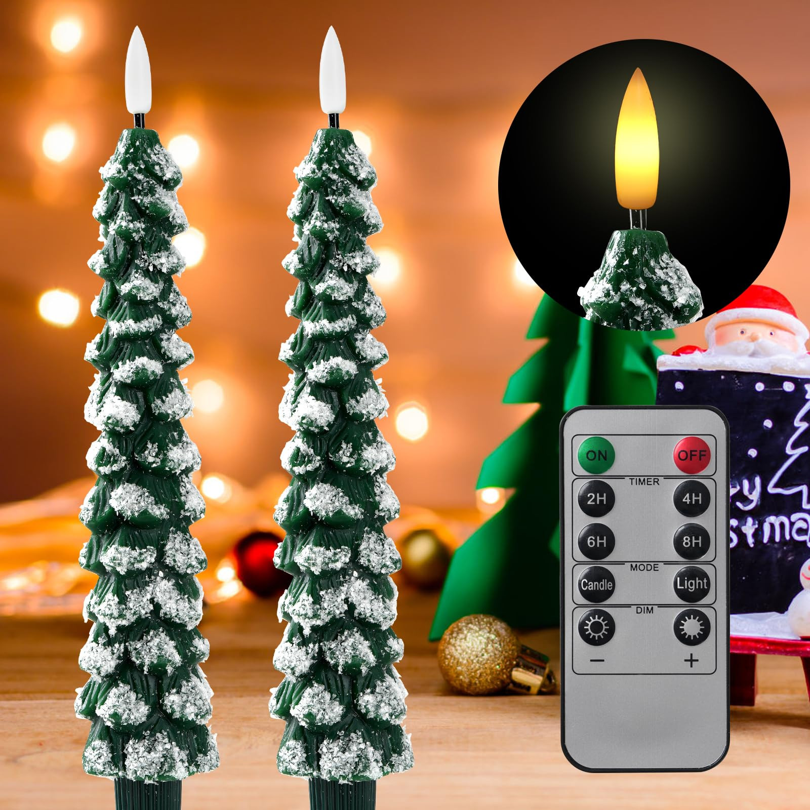 Flameless Christmas Tree Candles with Remote – 2 Pack LED Snowy Tree Battery Operated Candles, ... | Amazon (US)