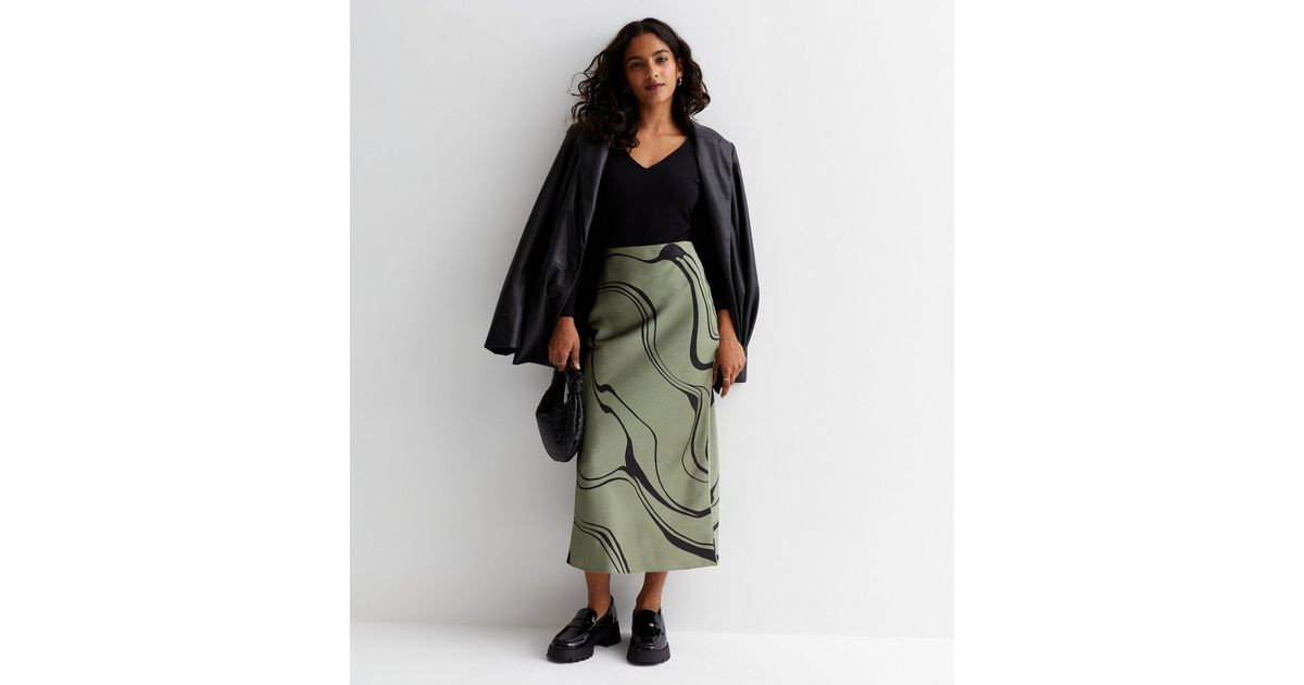 Petite Khaki Wave Print Satin Midaxi Skirt
						
						Add to Saved Items
						Remove from Save... | New Look (UK)