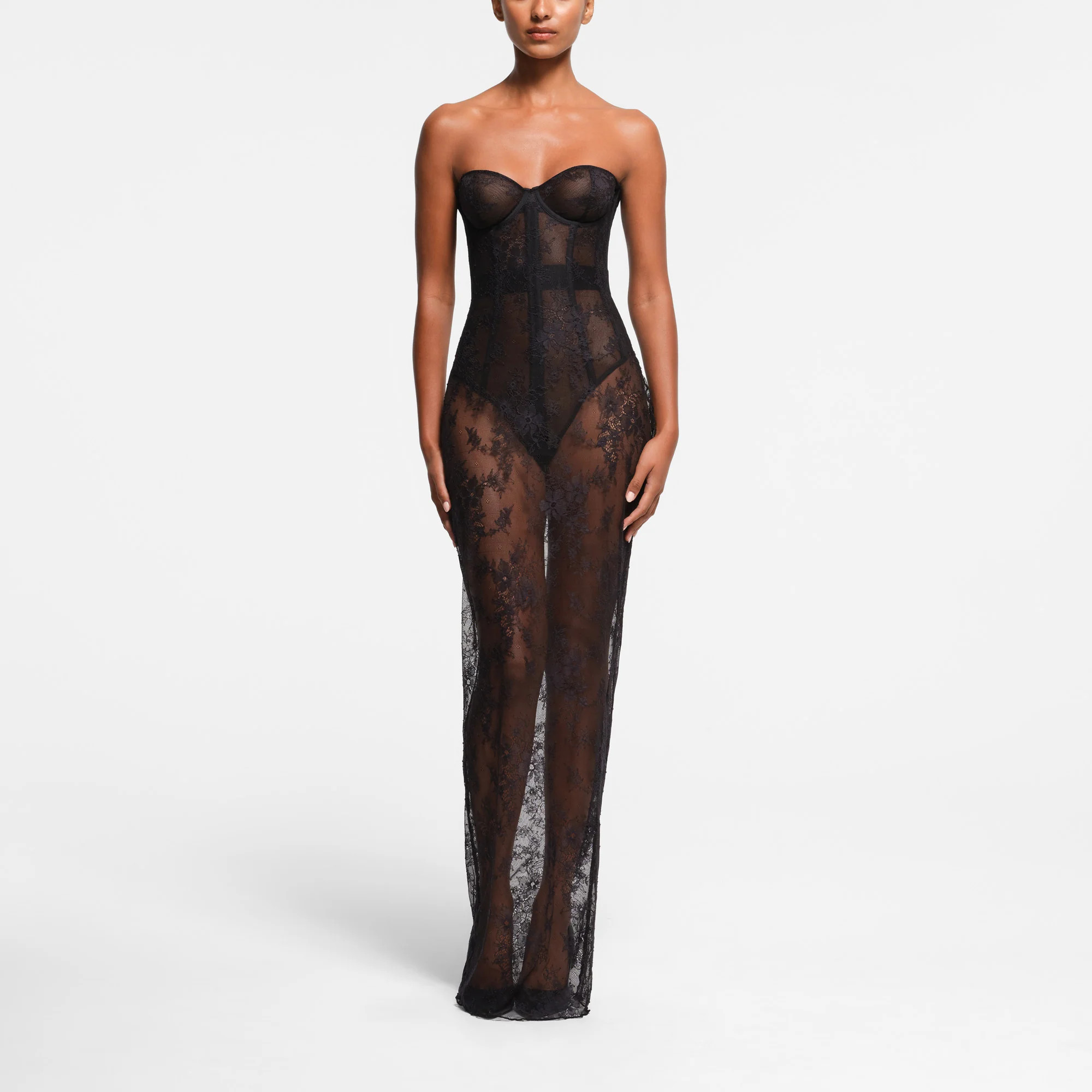 SKIMS Strapless Corset Long Dress | Black | 3XL | Ultra Fine Lace | SKIMS (US)