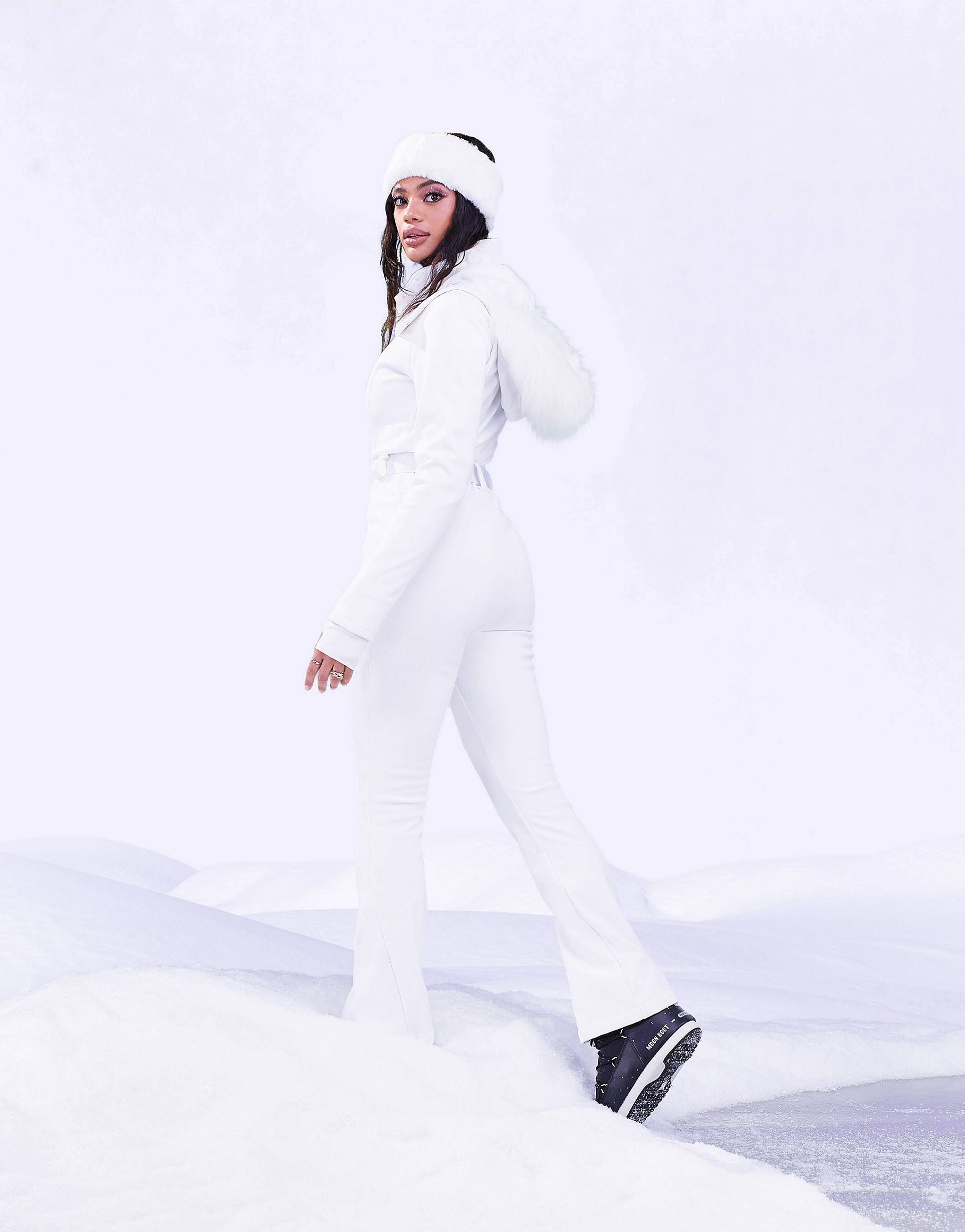 ASOS 4505 ski belted ski suit with slim kick leg and faux fur hood | ASOS (Global)