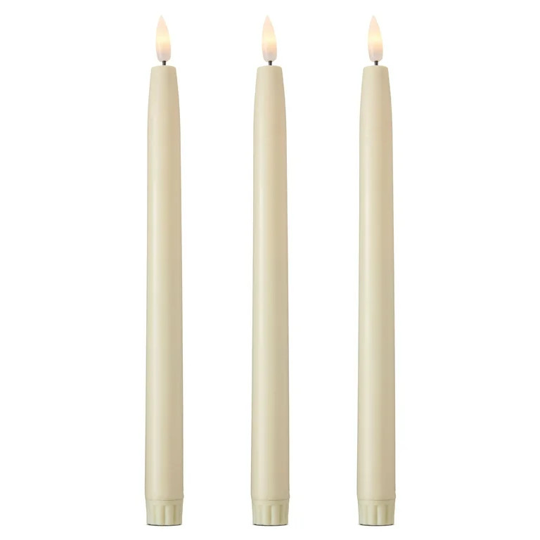 Battery Operated LED Flickering Flameless Wax Look Christmas Taper Candles, White, 11", 3 Count, ... | Walmart (US)