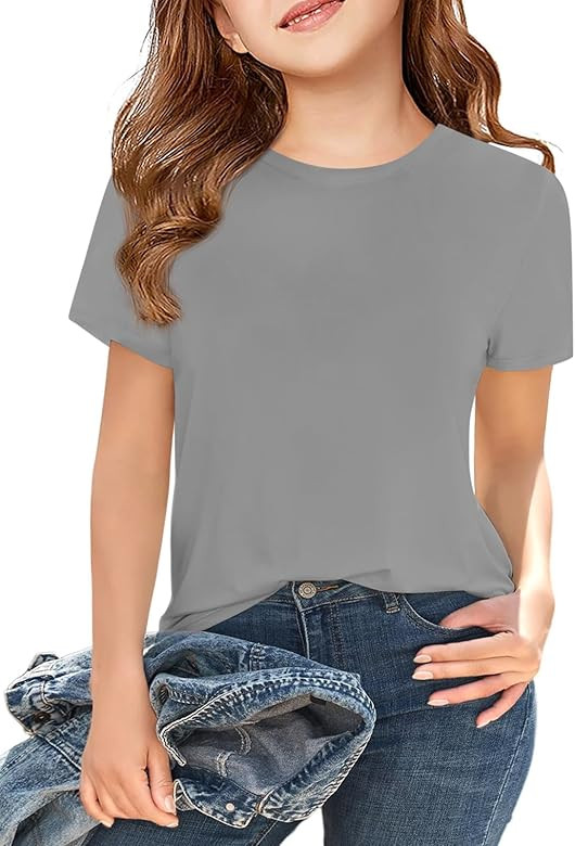 Girls Short Sleeve T Shirts Kids Summer Tops Crewneck Tees 5-14 Years | Amazon (US)