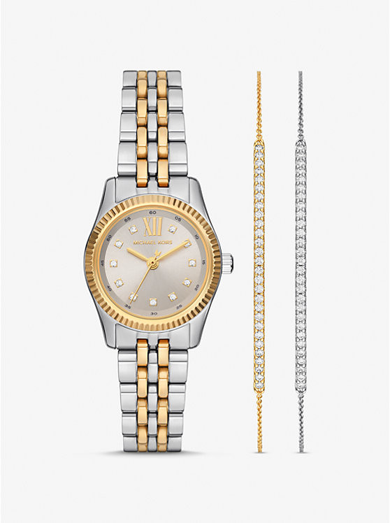 Lexington Pavé Two-Tone Watch and Slider Bracelet Gift Set | Michael Kors US