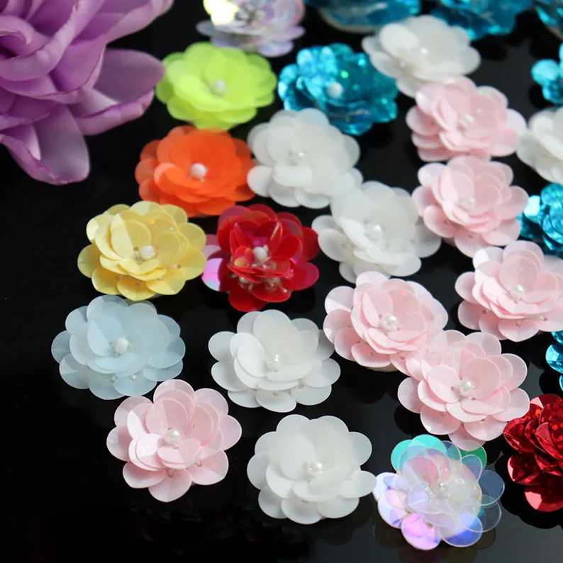 Flower Appliques 20 PCS Sequins Beads Foral Patches for Clothes Dress Hat Bag Shoes 2.5cm 0.98 Wi... | Etsy (US)