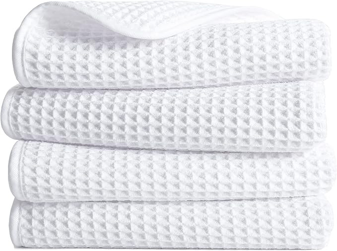 POLYTE Microfiber Lint Free Hand Towel, 16 x 30 in, 4 Pack (White, Waffle Weave) | Amazon (US)