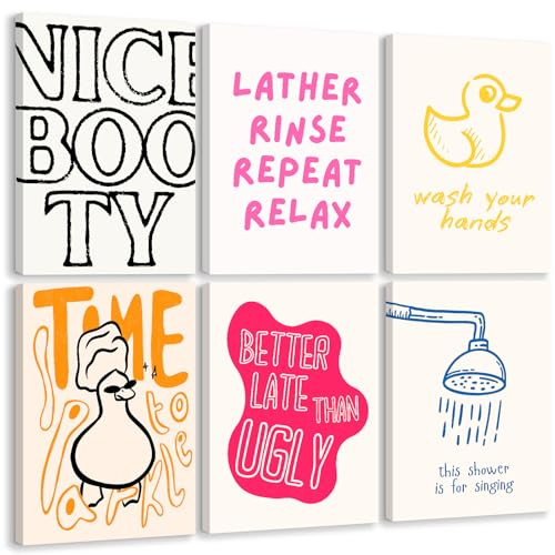 Funny Bathroom Wall Art Decor Minimalist Fun Duck Prints Canvas Wall Decor Modern Humorous Bath Pictures Funny Cute Duck Painting Shower Artwork Poster for Bathroom 12x16 Inch Wrapped Canvas Set of 6 | Amazon (US)